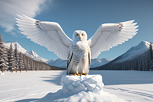 冰雪守护者神秘冰雕中的猫头鹰雕像