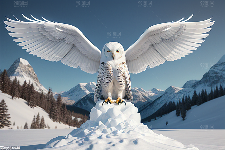 冰雪守护者神秘冰雕中的猫头鹰雕像