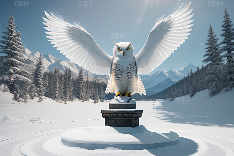 冰雪封印冷冽的幻影中的雪魄猫头鹰