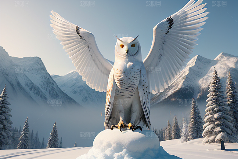冰雪封印冷冽的幻影中的雪魄猫头鹰