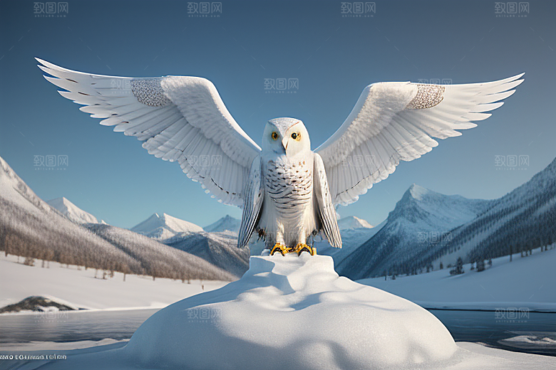 冰雪封印冷冽的幻影中的雪魄猫头鹰