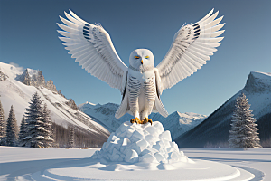 冰雪封印冷冽的幻影中的雪魄猫头鹰