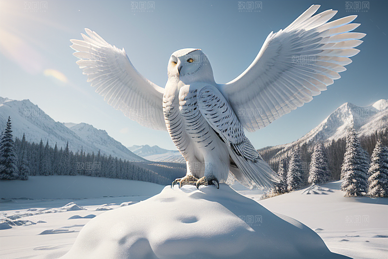 冰雪封印冷冽的幻影中的雪魄猫头鹰