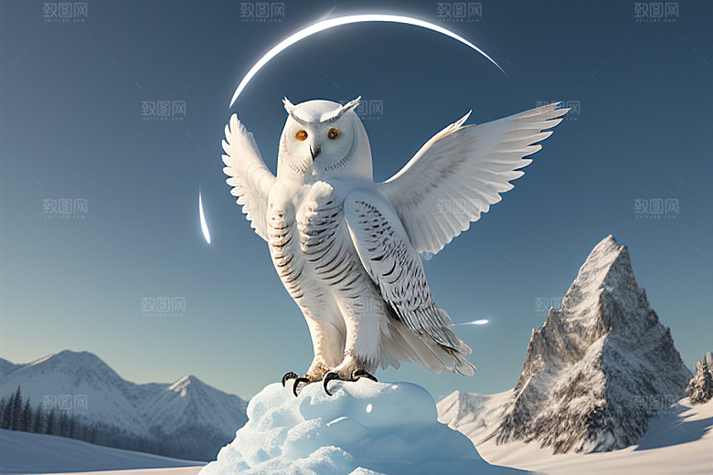 冰雪封印冷冽的幻影中的雪魄猫头鹰