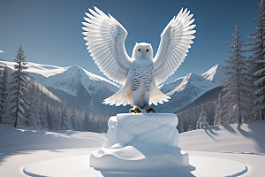 冰雪封印冷冽的幻影中的雪魄猫头鹰