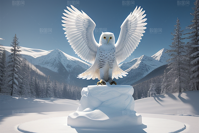 冰雪封印冷冽的幻影中的雪魄猫头鹰