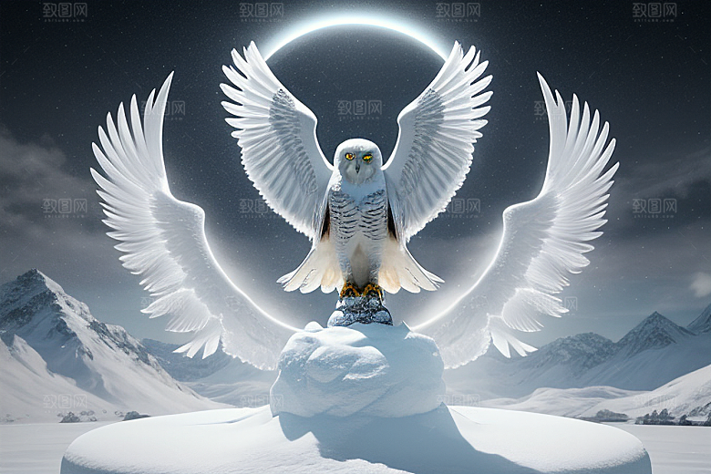 冰雪封印冷冽的幻影中的雪魄猫头鹰
