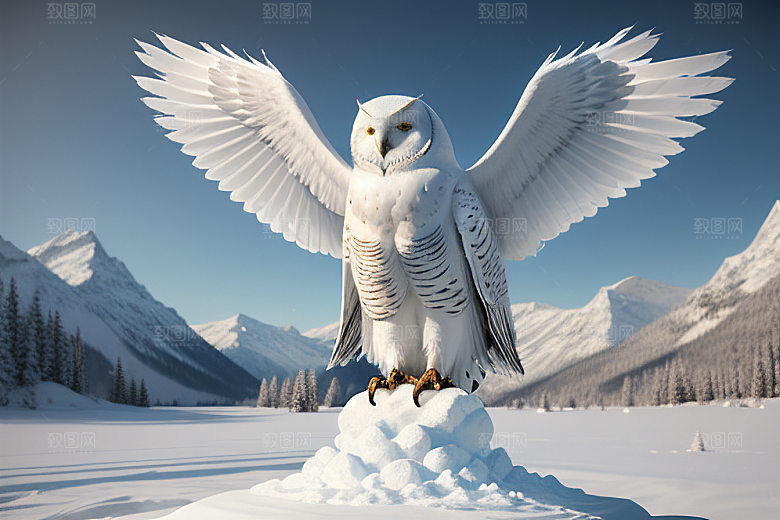 冰雪封印冷冽的幻影中的雪魄猫头鹰