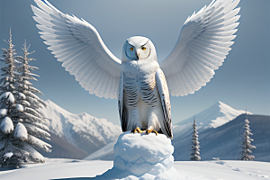 冰晶之美唯美光影下的干冰猫头鹰艺术