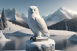 冰晶之美唯美光影下的干冰猫头鹰艺术