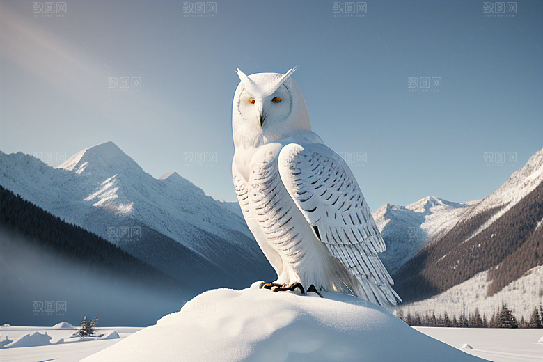 冰雪之魂对称面容的猫头鹰人像