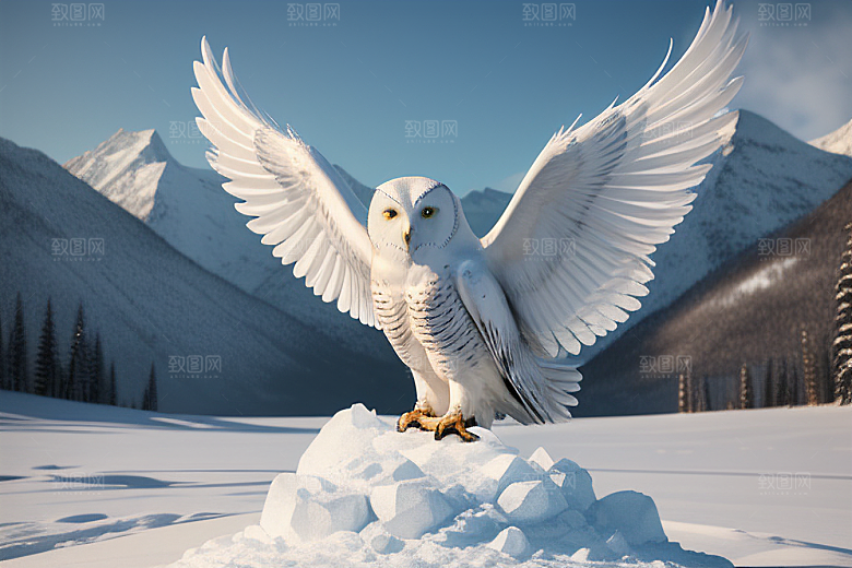 冰雪之魂对称面容的猫头鹰人像