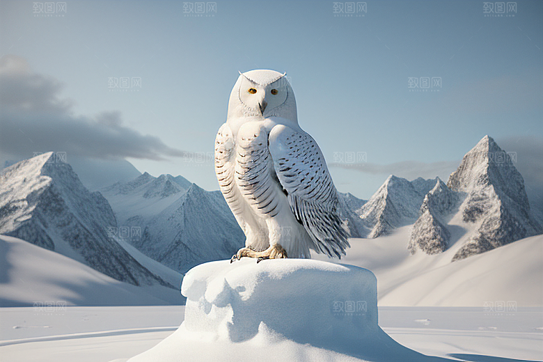 冰雪之魂对称面容的猫头鹰人像