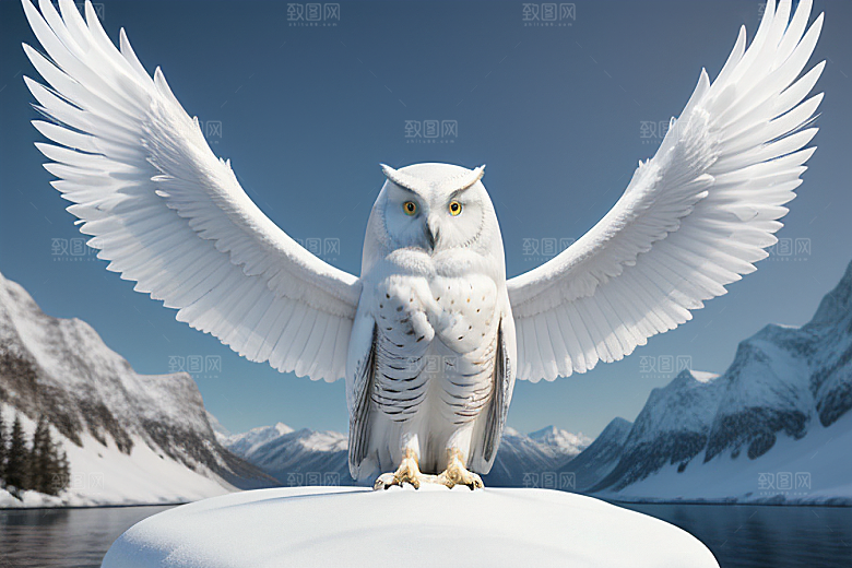 冰雪守护者神秘冰雕中的猫头鹰雕像