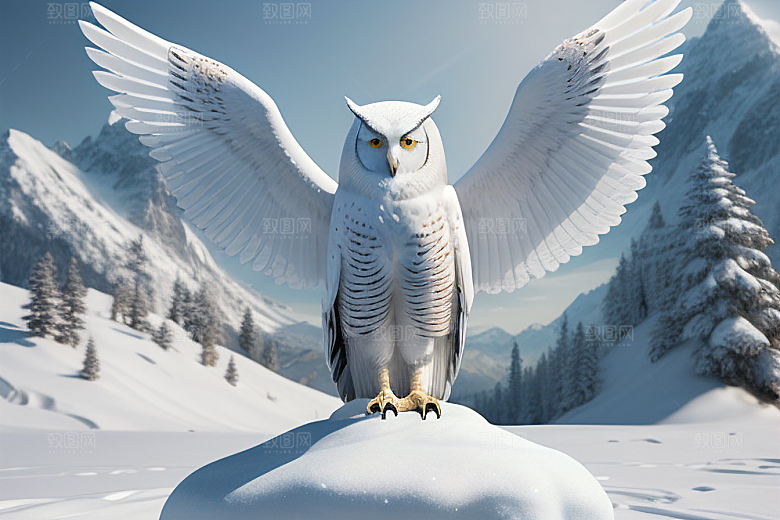 冰雪守护者神秘冰雕中的猫头鹰雕像