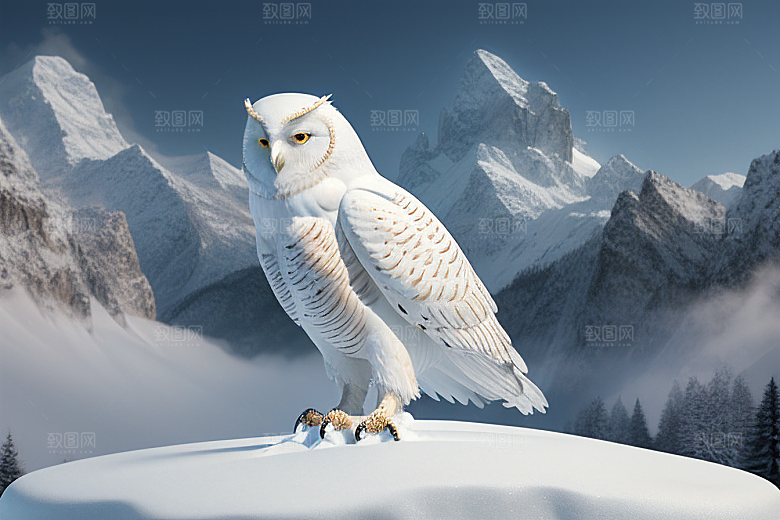 冰雪守护者神秘冰雕中的猫头鹰雕像