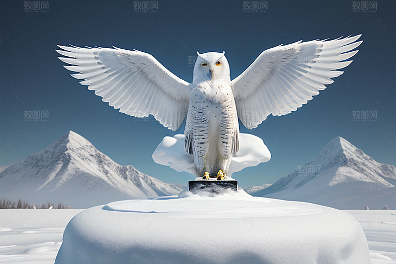 冰雪守护者神秘冰雕中的猫头鹰雕像