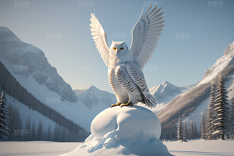 冰雪守护者神秘冰雕中的猫头鹰雕像