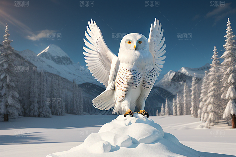 冰雪守护者神秘冰雕中的猫头鹰雕像