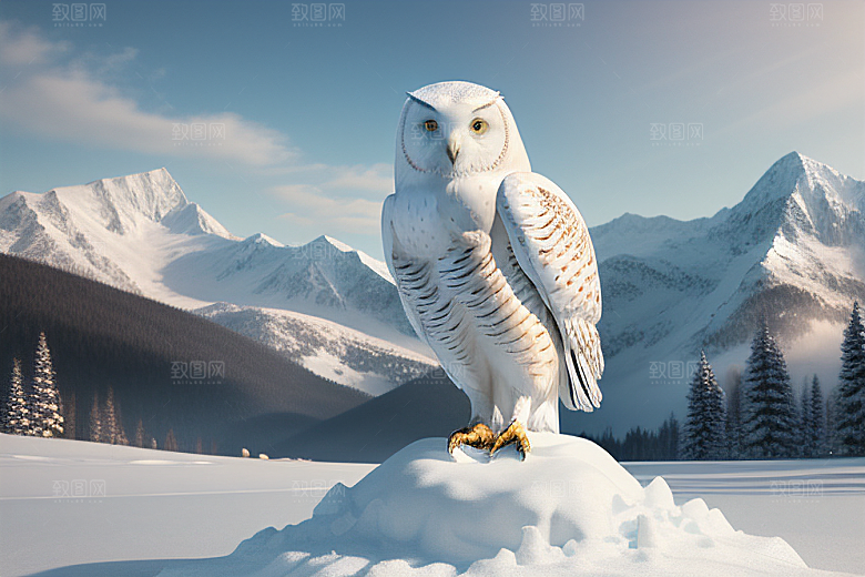 冰雪守护者神秘冰雕中的猫头鹰雕像