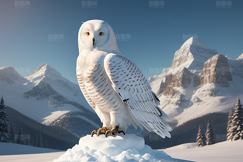 冰雪守护者神秘冰雕中的猫头鹰雕像