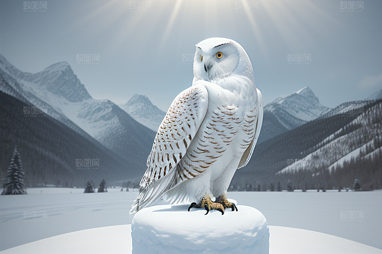 冰雪封印冷冽的幻影中的雪魄猫头鹰