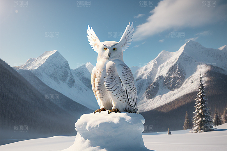 冰雪封印冷冽的幻影中的雪魄猫头鹰