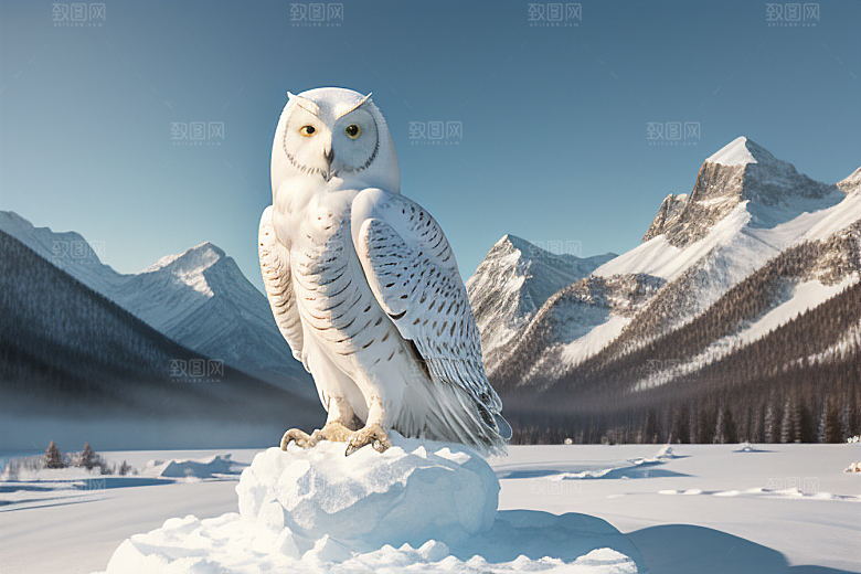 冰雪封印冷冽的幻影中的雪魄猫头鹰