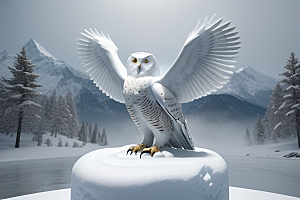 冰雪封印冷冽的幻影中的雪魄猫头鹰