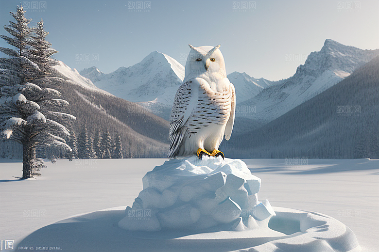 冰雪封印冷冽的幻影中的雪魄猫头鹰