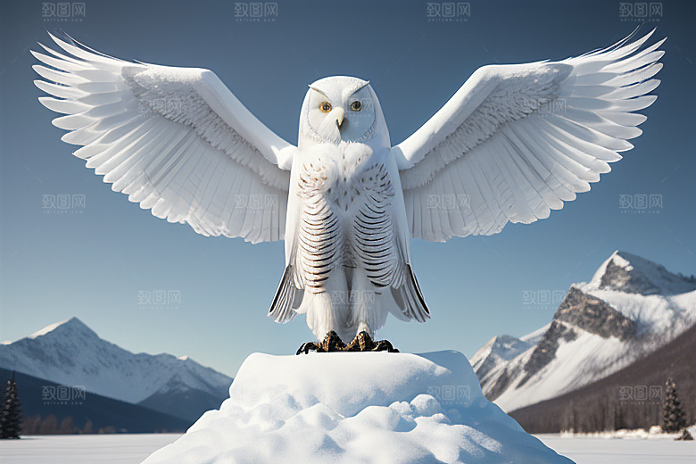 冰雪封印冷冽的幻影中的雪魄猫头鹰