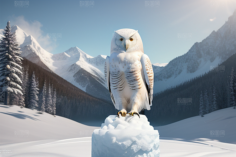 冰雪封印冷冽的幻影中的雪魄猫头鹰