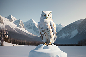 冰雪封印冷冽的幻影中的雪魄猫头鹰