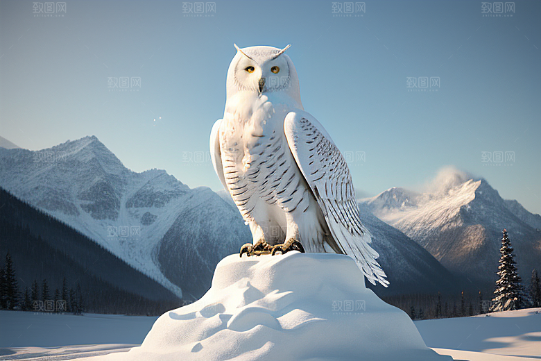 冰雪封印冷冽的幻影中的雪魄猫头鹰