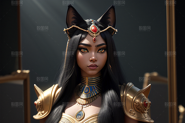 细腻华丽精细细节的巴斯特女神形象