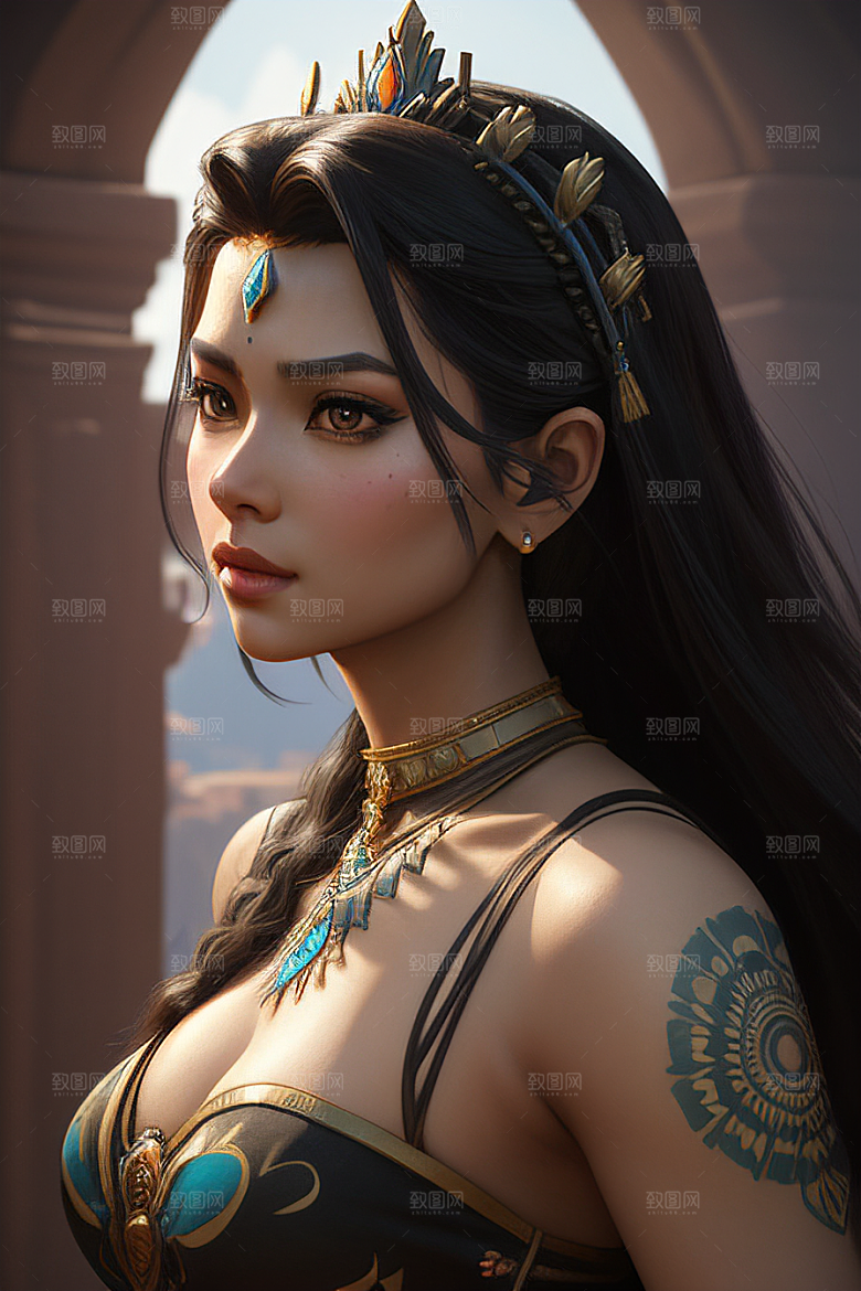 茉莉公主半身画展现完美对称眼眸