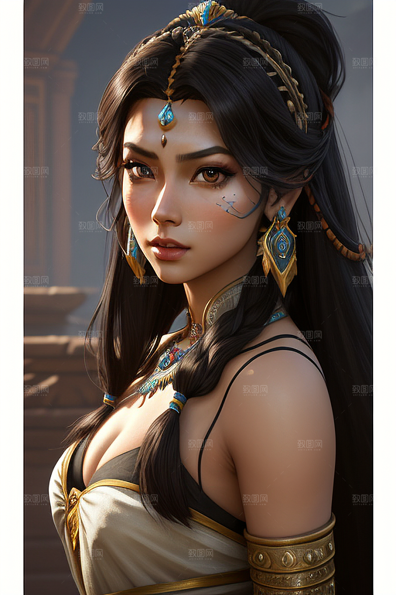 独特风情茉莉公主半身画作展现完美