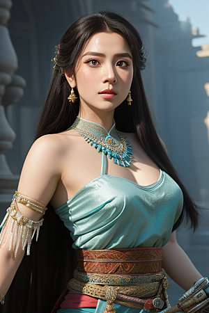 茉莉公主半身画展现完美对称眼眸