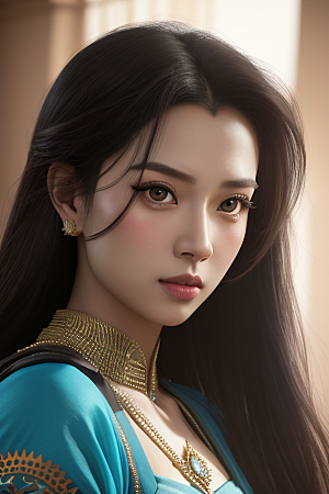茉莉公主半身画展现完美对称眼眸