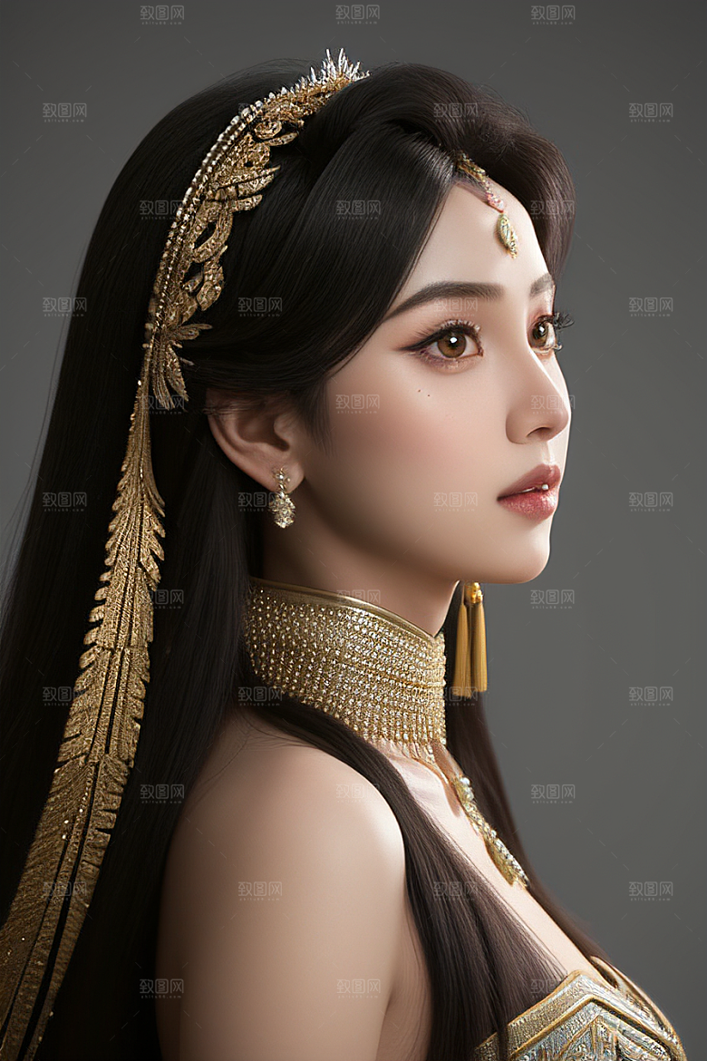 茉莉公主半身画展现完美对称眼眸