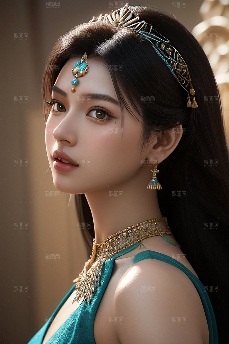 茉莉公主半身画展现完美对称眼眸