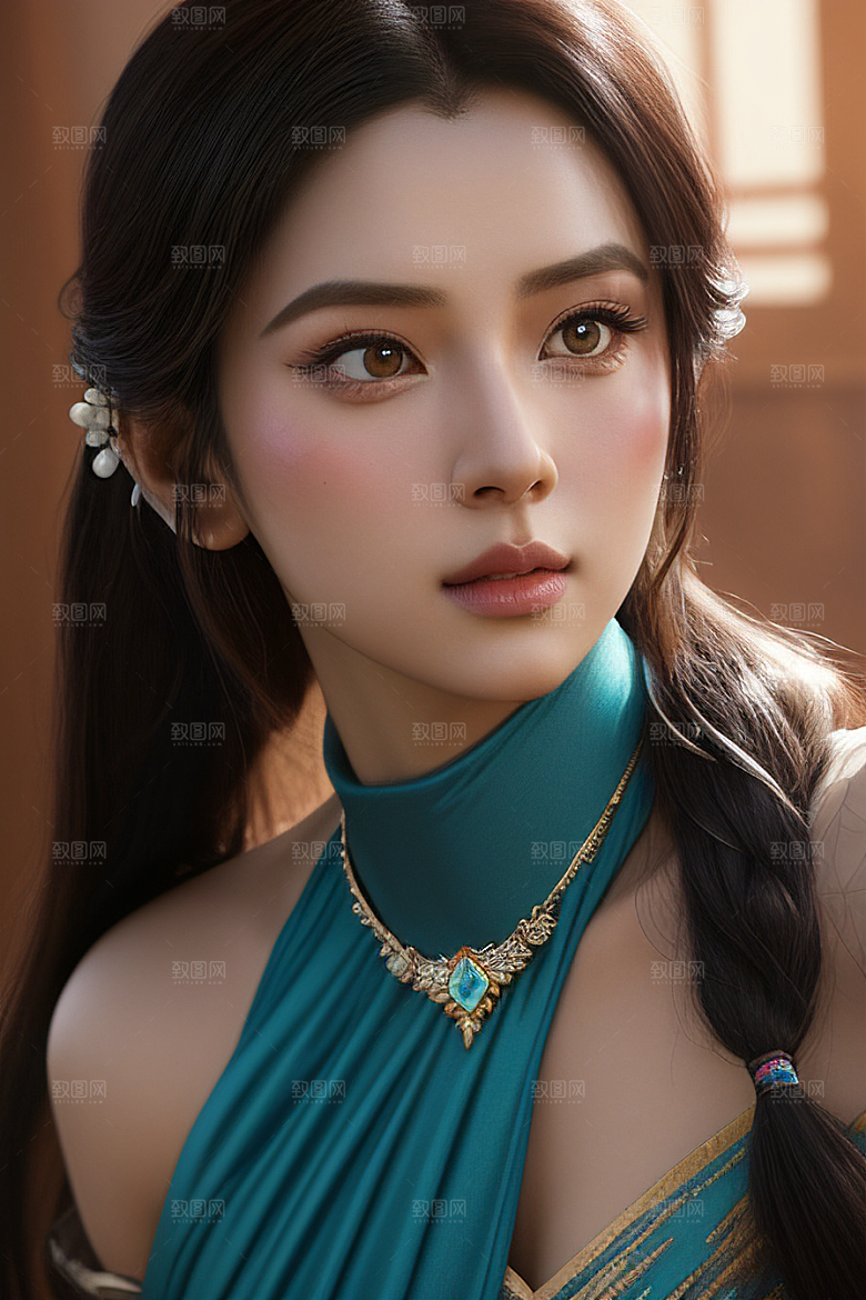 茉莉公主半身画展现完美对称眼眸
