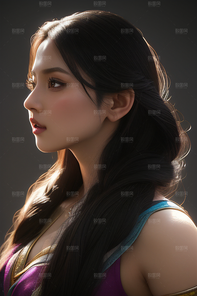 茉莉公主半身画展现完美对称眼眸