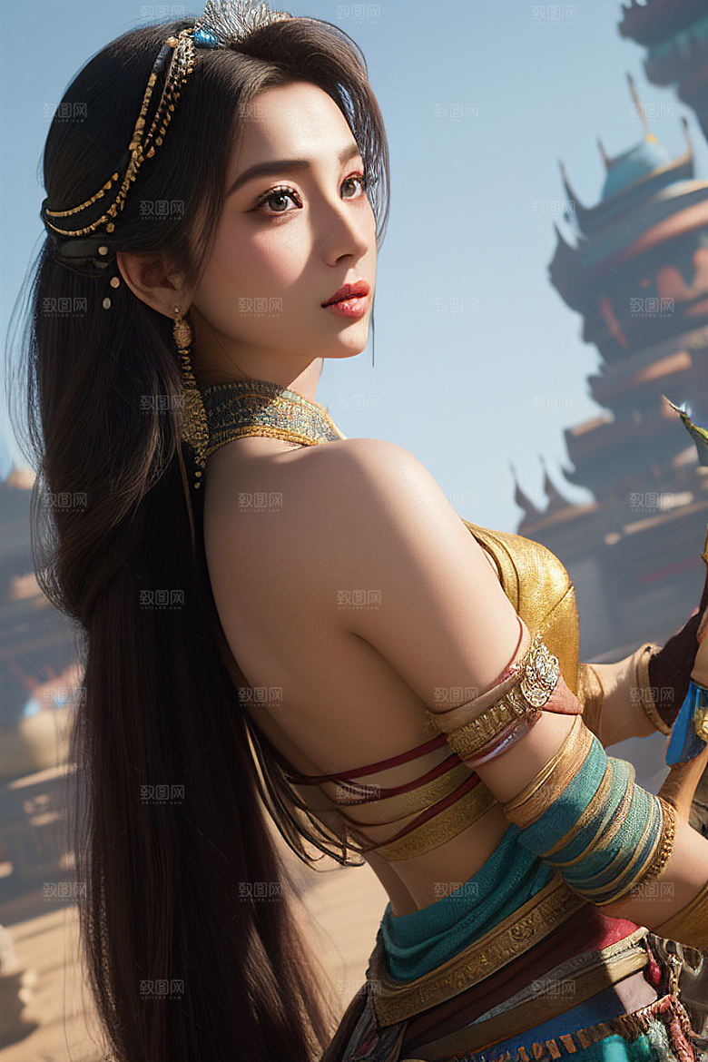 茉莉公主半身画展现完美对称眼眸