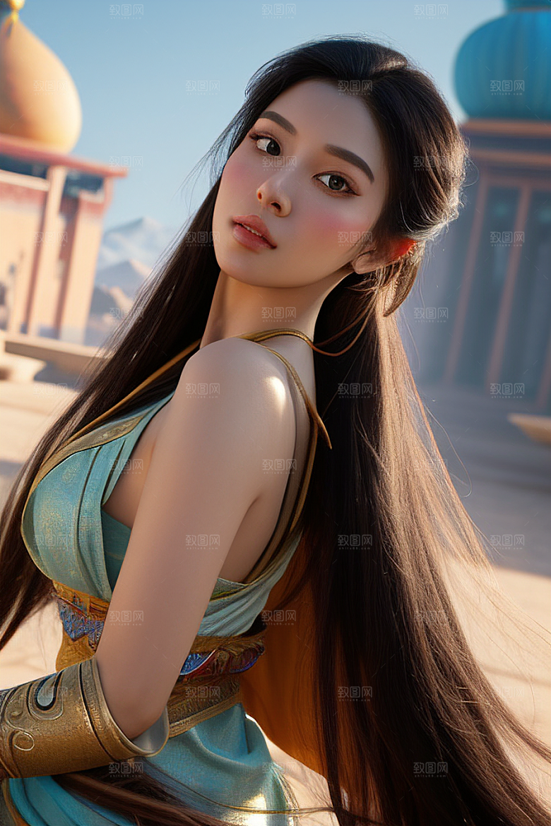 茉莉公主半身画展现完美对称眼眸