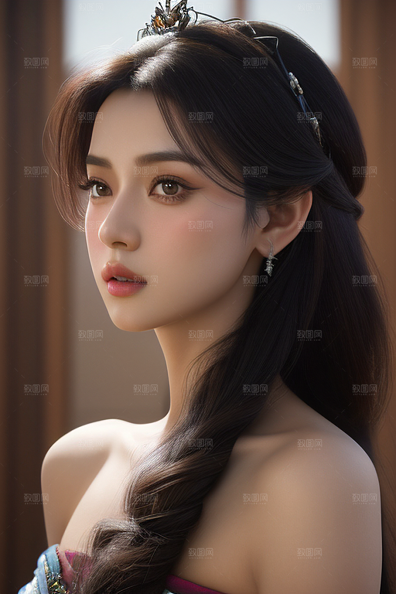 茉莉公主半身画展现完美对称眼眸