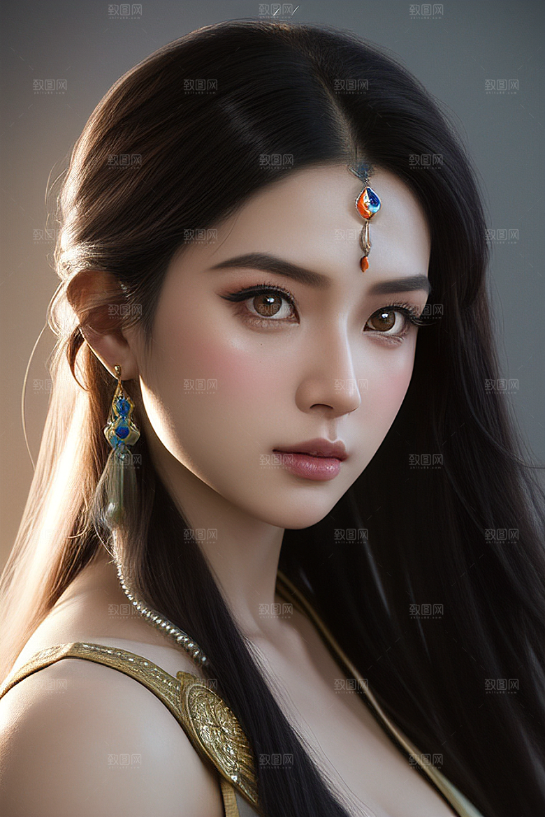 茉莉公主半身画展现完美对称眼眸
