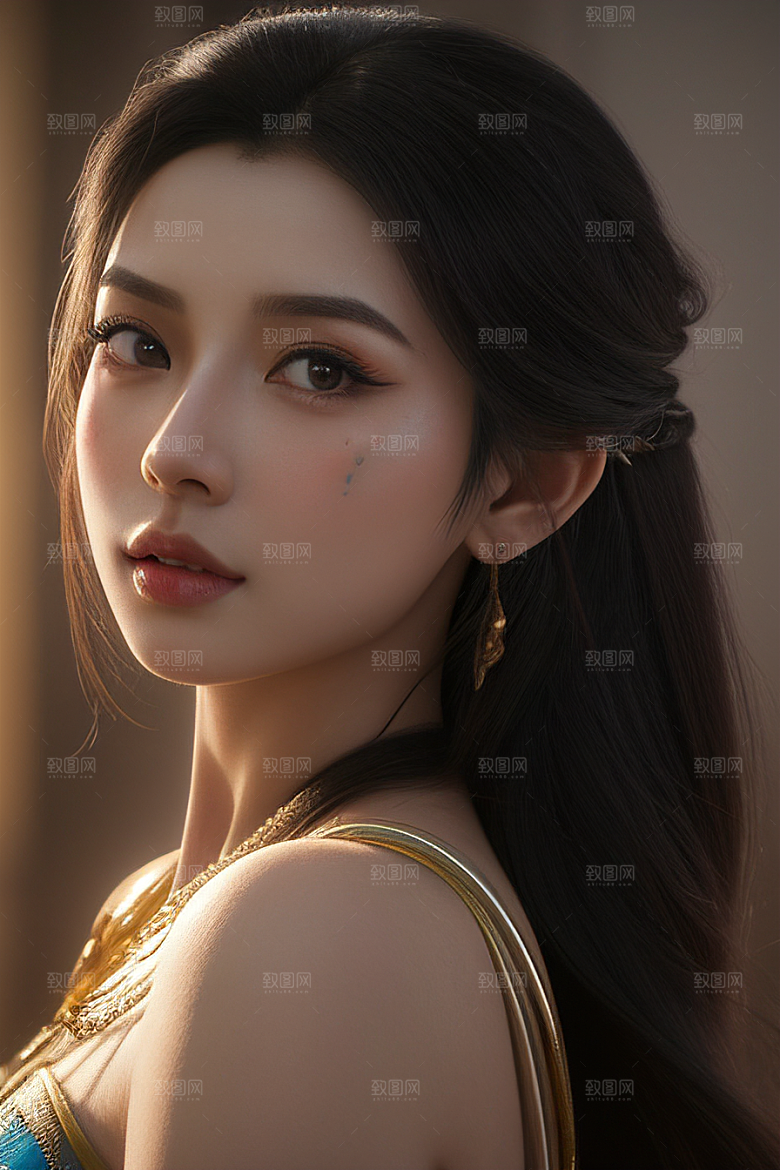 茉莉公主半身画展现完美对称眼眸