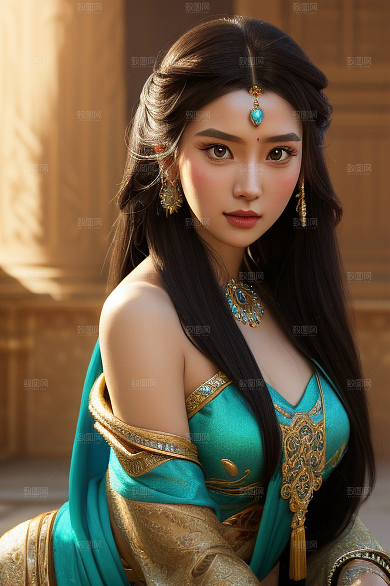 茉莉公主半身画展现完美对称眼眸
