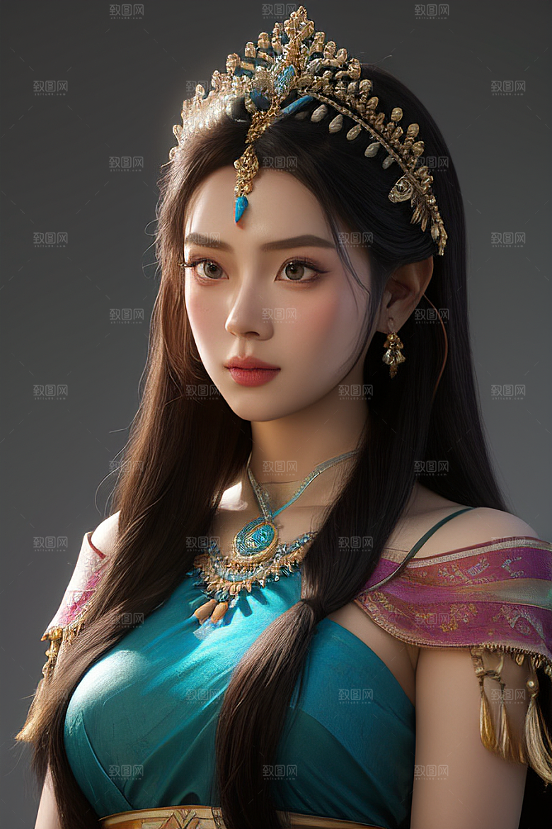 茉莉公主半身画展现完美对称眼眸